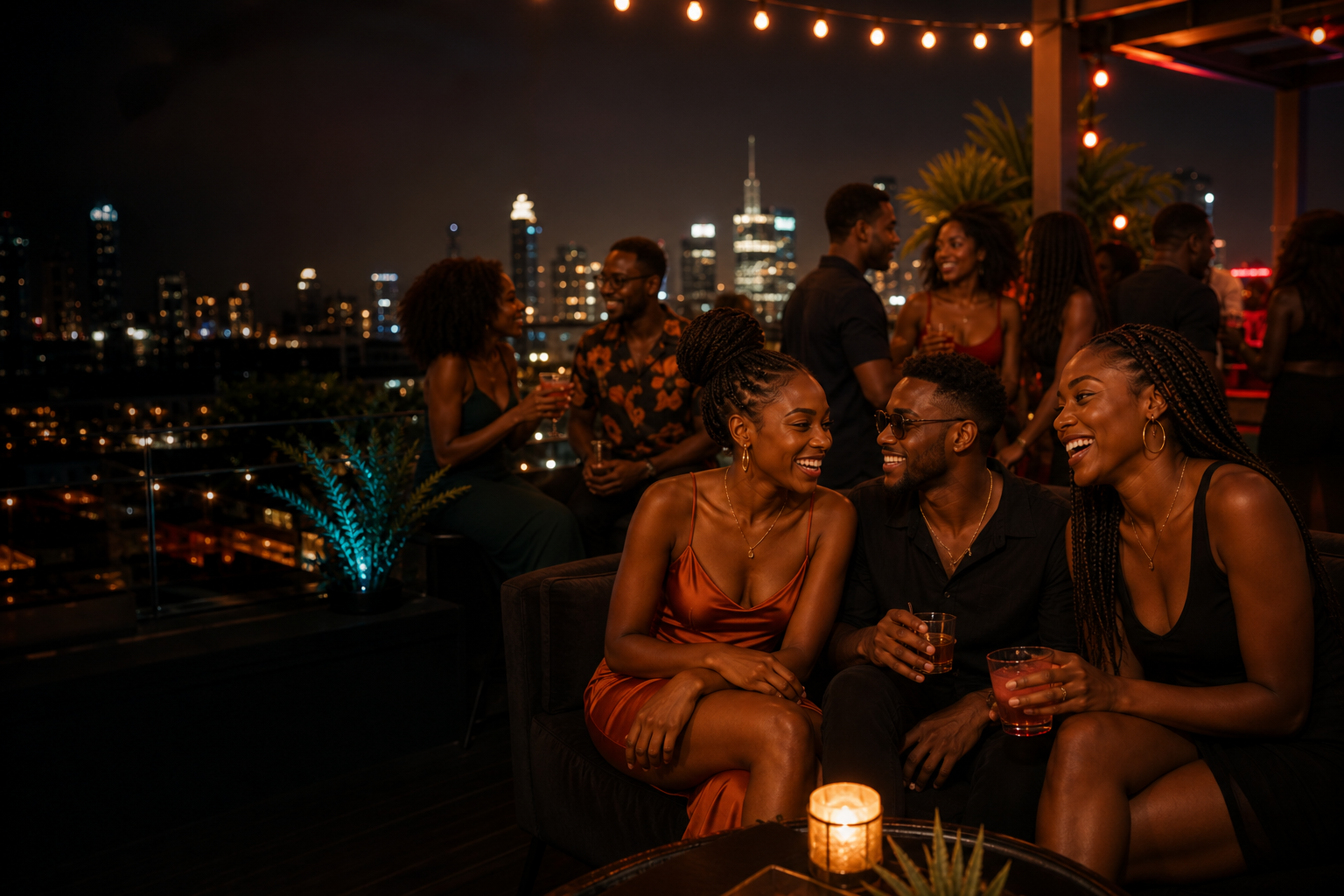 Groupe d'amis pendant une soiree